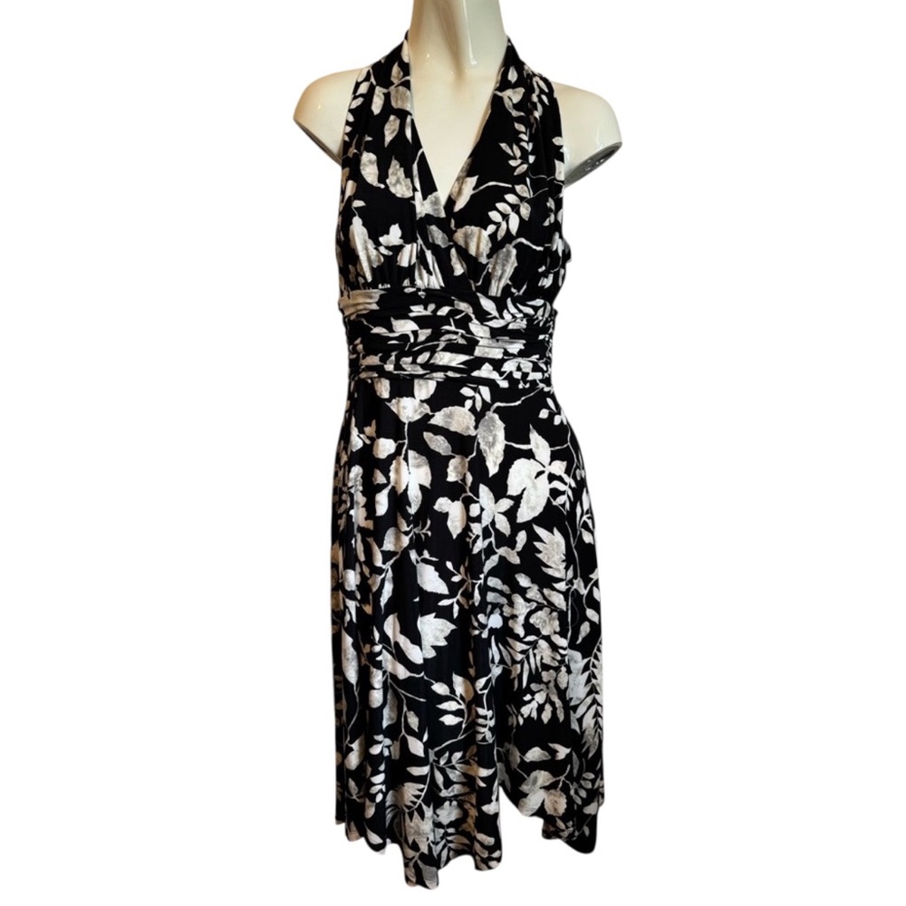 Evan Picone Women’s Black/Cream/Gray Floral Halter Dress size 4